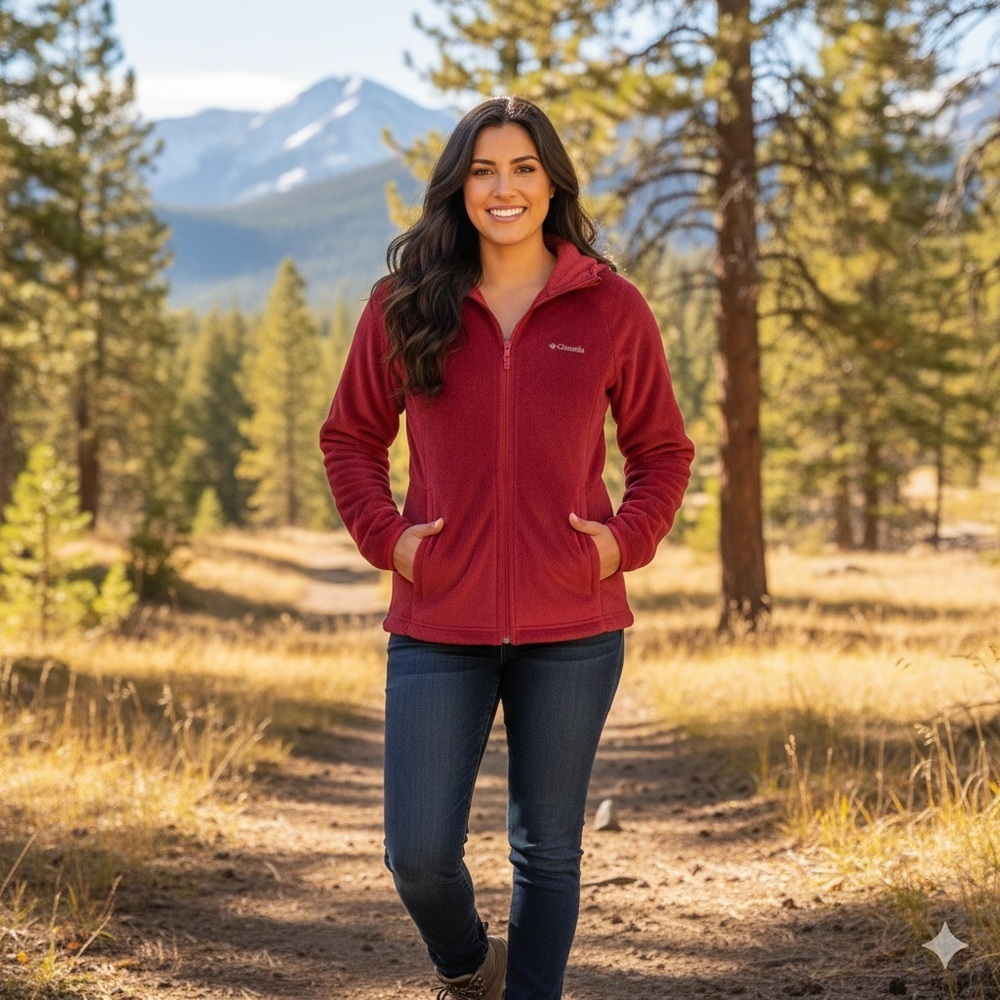 Columbia Women’s Hooded Full-Zip Red Fleece Jacket